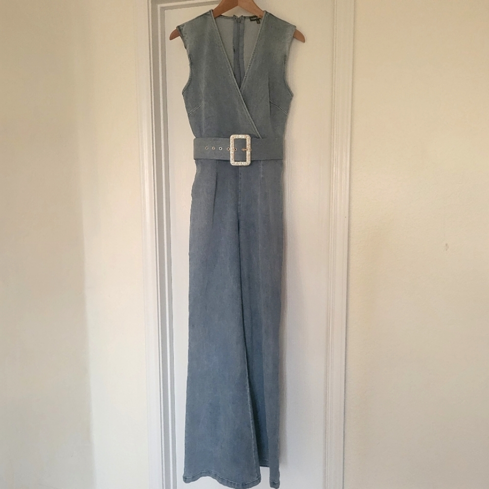 Fashion Nova Light Blue Denim Jumpsuit